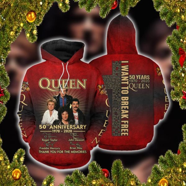 Queen 50Th Anniversary 1970-2020 3D Unisex Hoodie