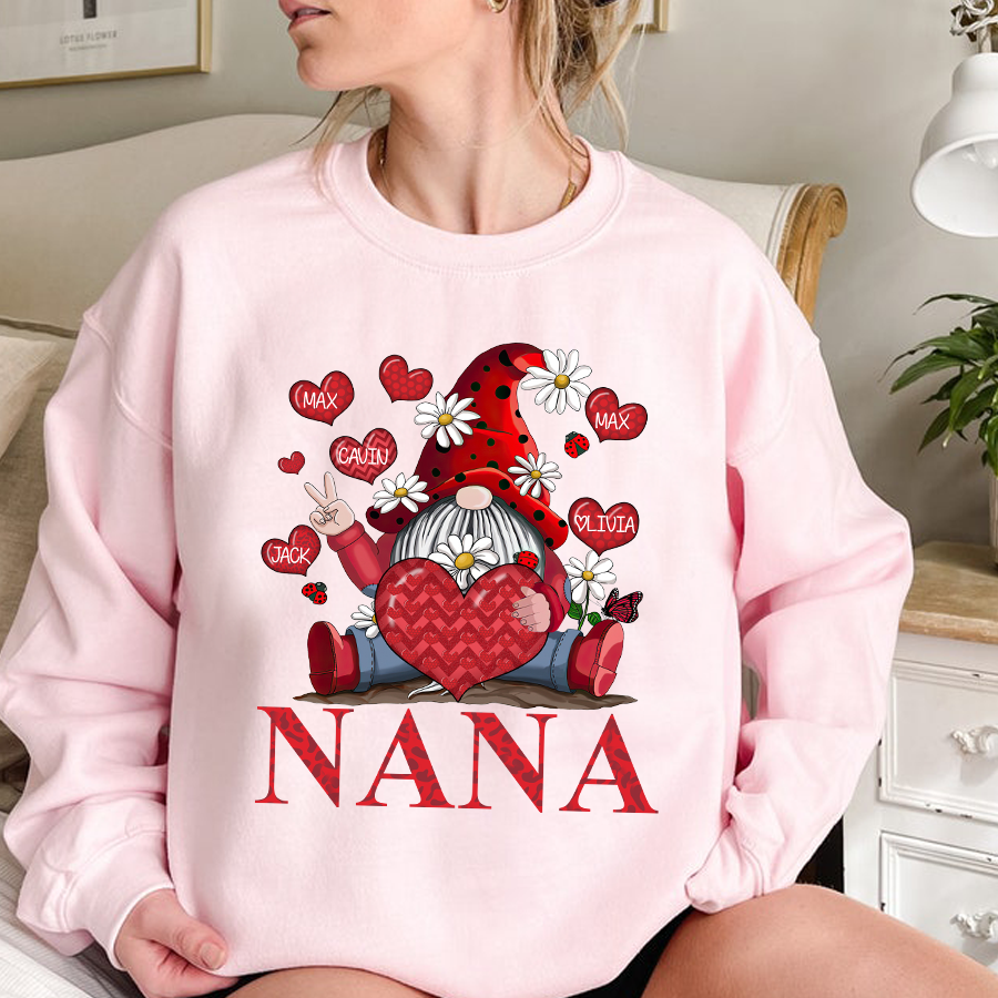 Personalized Grandma And Grandkids Heart Gnome Hoodie