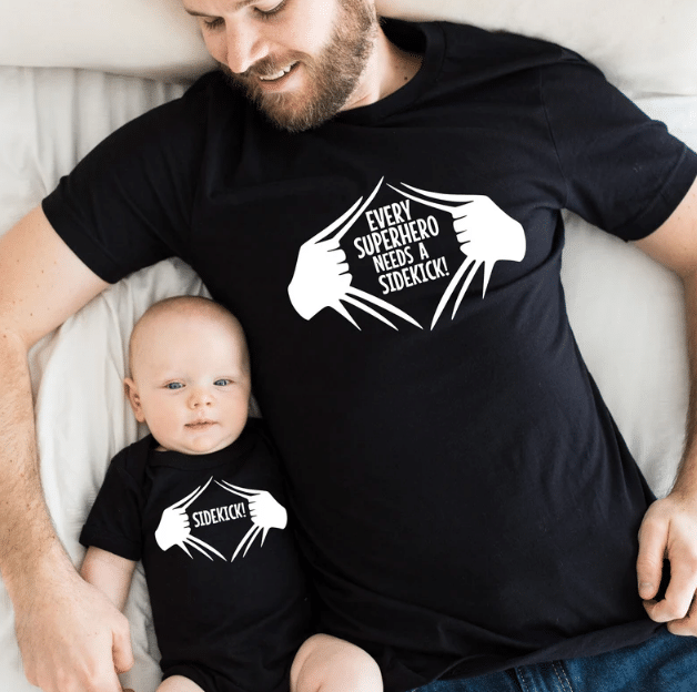 Superhero And Sidekick T-Shirt & Baby Onesie, Dad And Baby Matching Shirts, Father And Son/ Daughter, Father’S Day Gift