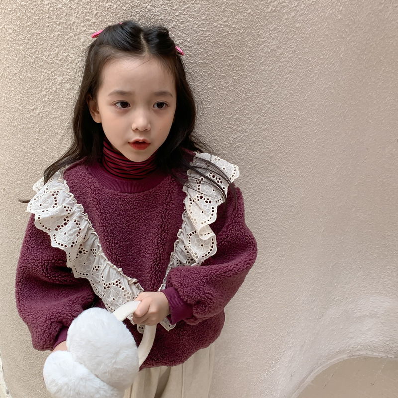 4023E Girl’s Mao Mao Sweater 2022 Winter New Fashion V Spell Lace Patchwork Girl’s Sweater Thick Loose Casual Pullover Tops alx