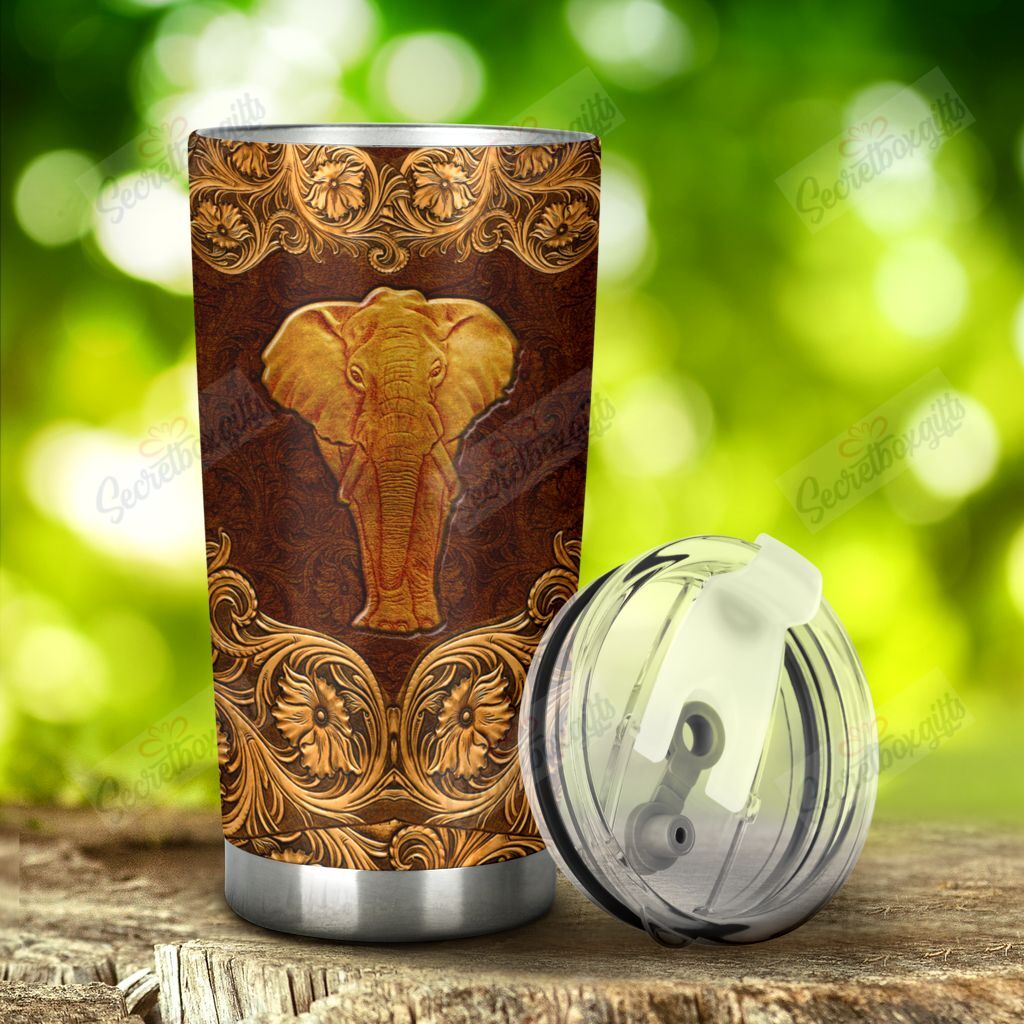 Personalized Elephant Leather Pattern Yw2001703Cl Stainless Steel Tumbler Customize Name, Text, Number