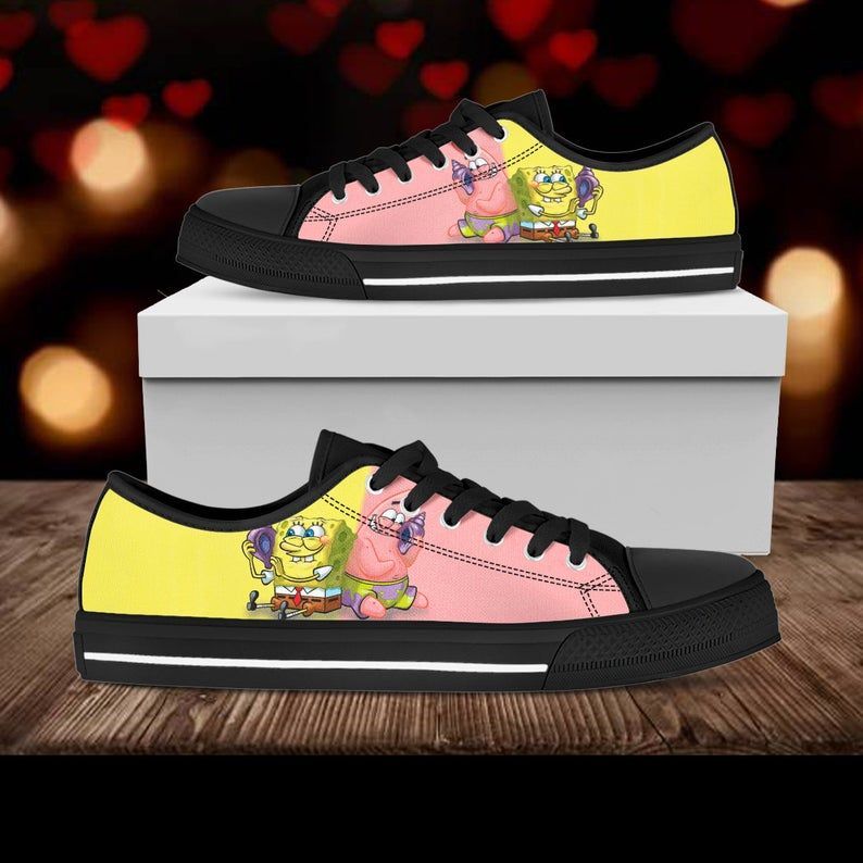 The Spongebob Lowtop Squarepants Spongebob Shoes Lowtop Cartoon Shoes Movie Shoes Canvas Shoes Black 2  Low Top Shoes By Blueshirtfarm Fashion