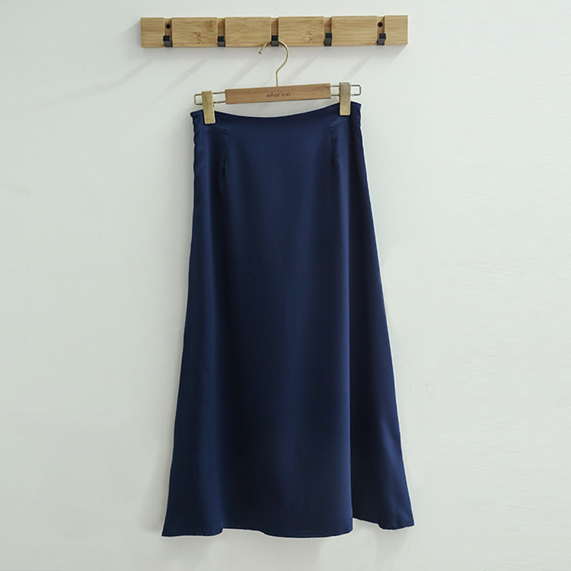 2022 Vintage Korean Satin Women Skirts Elegant High Waist Office Lady Autumn Long Skirts Fashion Faldas Mujer M30541 alx