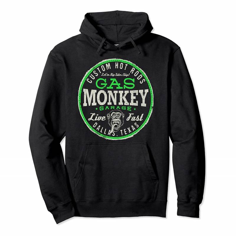 Gas Monkey Garage Live Fast Bright Green Badge Pullover Hoodie T-Shirt