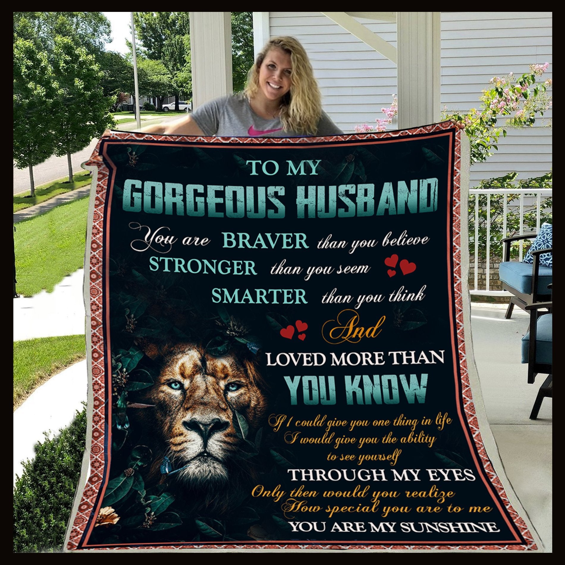 (Xh21) Customizable Lion Blanket – To My Gorgeous Husband – You Are Braver