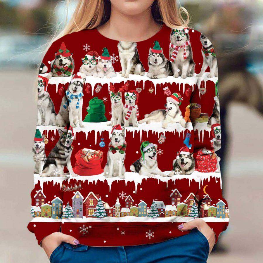 Alaskan Malamute Snow Christmas Sweatshirt Gift For Dog Lovers Family Ugly Christmas Sweater 2023