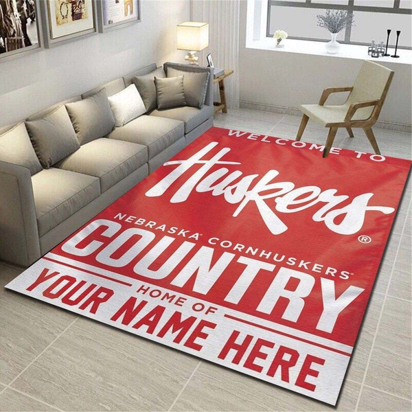 Nebraska Huskers Personalized Rug, Living Room Bedroom Carpet, Customized Floor Decor