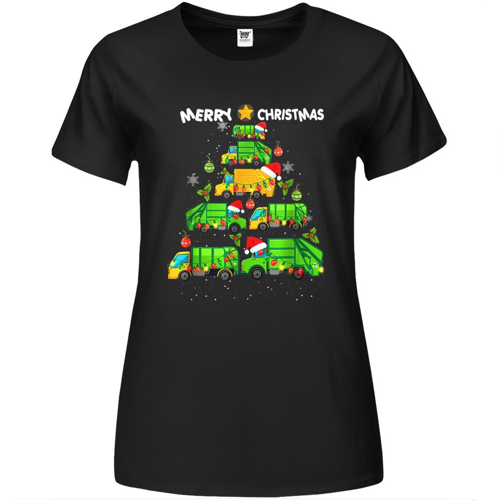 Funny Xmas Boys Garbage Truck Christmas Tree Premium Womens T Shirts