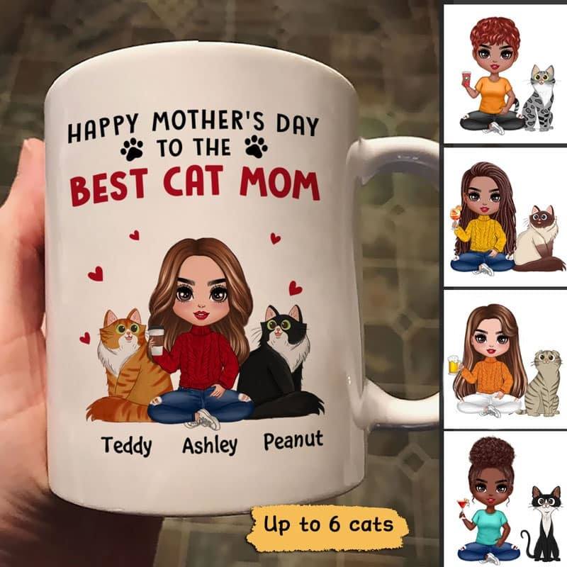 Happy Mother‘S Day To The Best Cat Mom Gift Doll Woman Personalized Mug