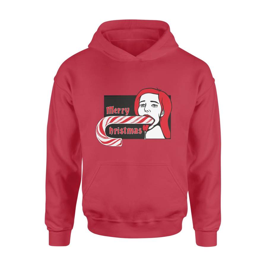 Christmas Gift Idea A Girl Has Christmas Cane Candy In The Mouth – Standard Hoodie