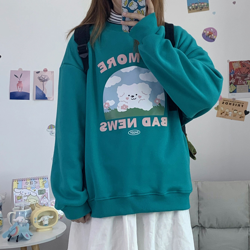 2022 New Harajuku Sweatshirt Women Thickened Streetwear Autumn Winter Cartoon Thickened Sweatshirt Women Casual Pullover alx