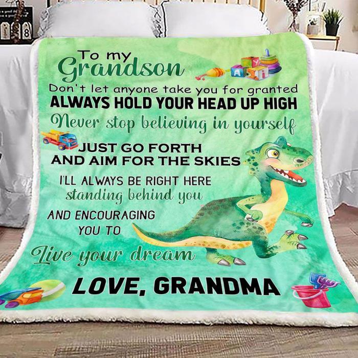 To Grandson, Lovely Gift For Grandson Funny Dinosaur Fleece Blanket