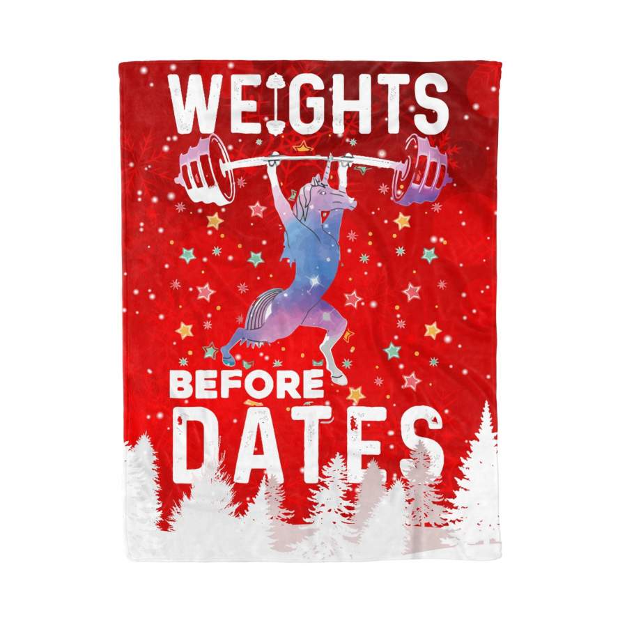 Weights Before Dates Unicorn Gym Weight Lifting – Fleece Blanket