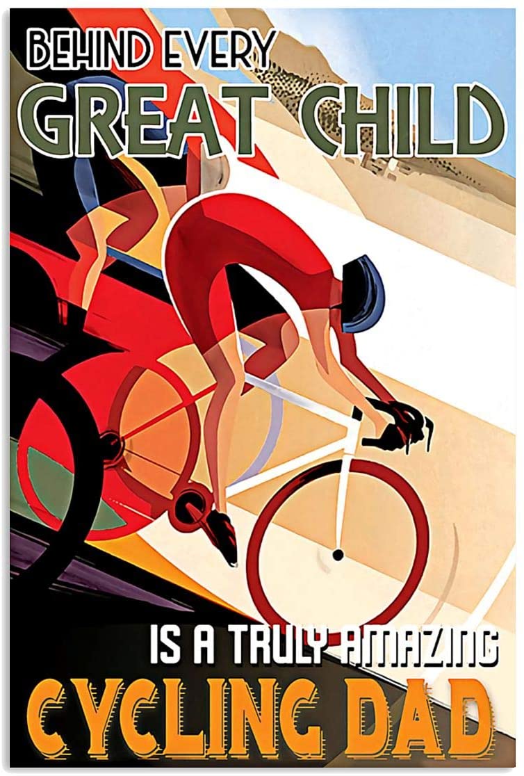 Vintage Cycling Behind Great Children Is Truly Amazing Cycling Dad Poster Art Print      Home Decor Gift For Men Women Family Friend On Birthday Xmas