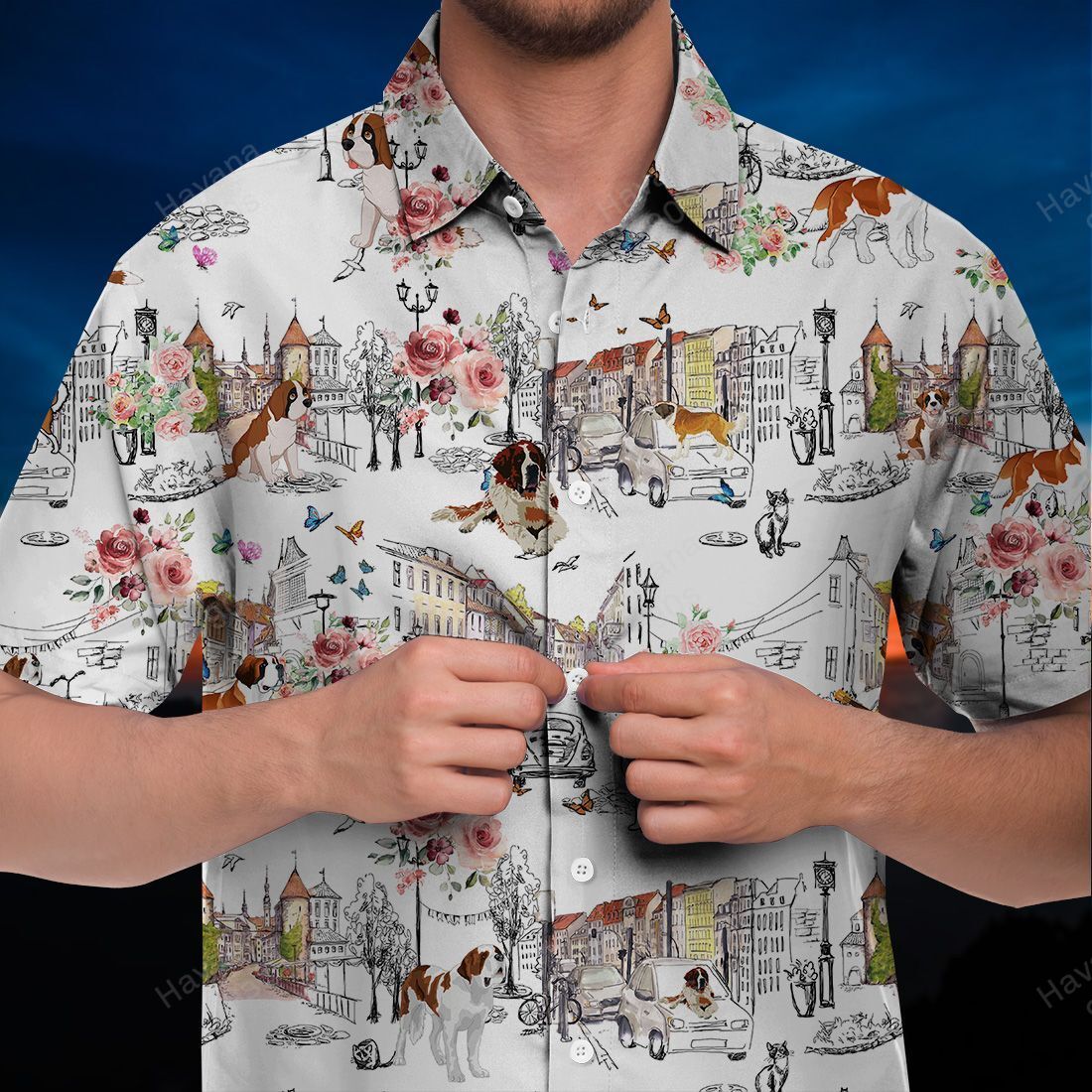 Bernard Hawaii Shirt Dog Floral City Ha52093