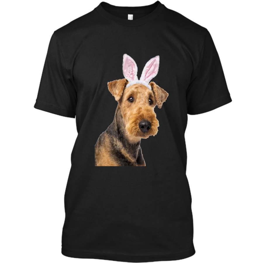 Airedale Terrier Wearing Easter Bunny Ears Dog T-Shirt Custom Ultra Cotton