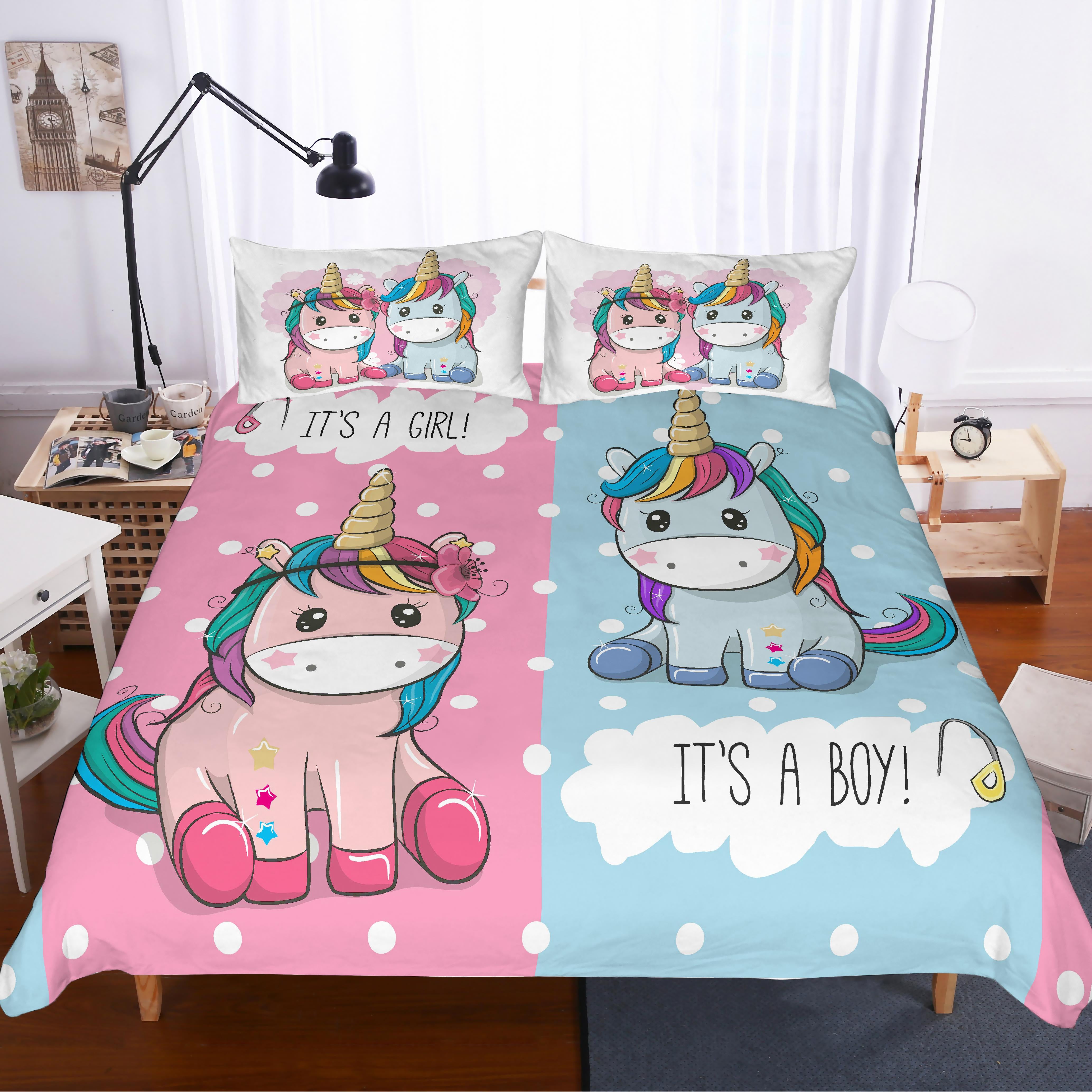 3D Pink Blue Animals Unicorn Quilt Cover Set Bedding Set Pillowcases 58