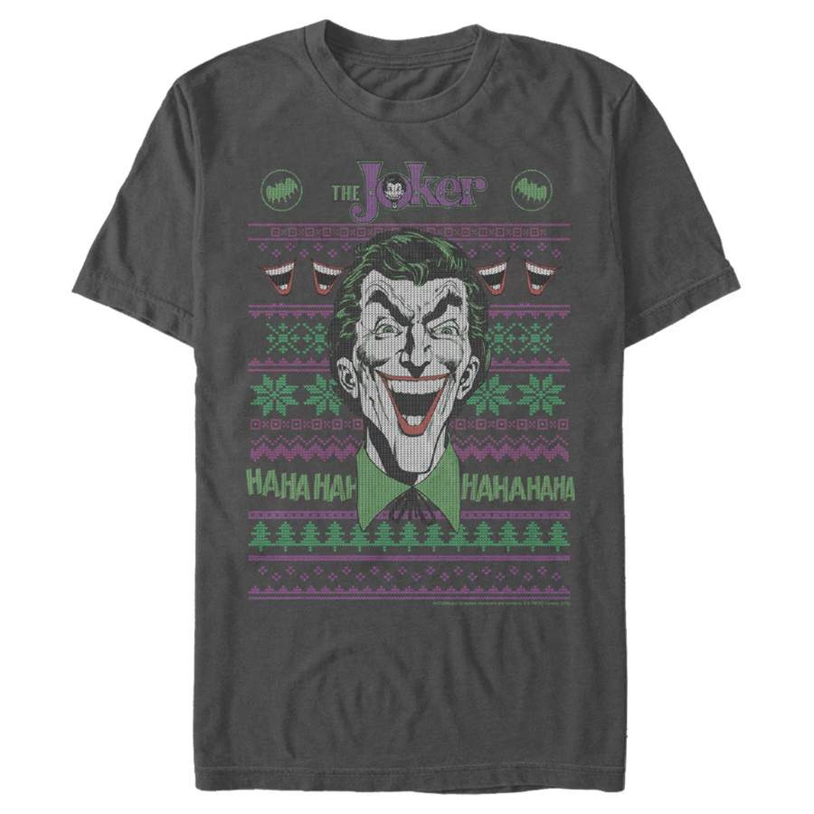 Batman Men’s Ugly Christmas Joker Laugh  T Shirt