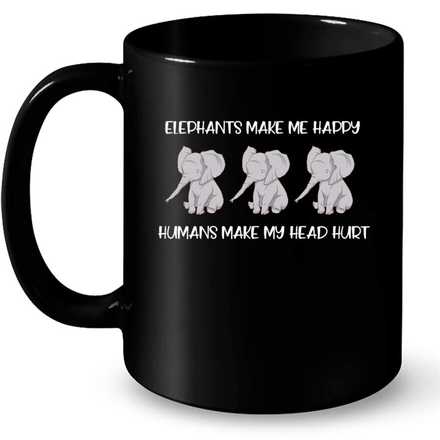 Elephants Make Me Happy Humans Make My Head Hurt – Full-Wrap Coffee Black Mug