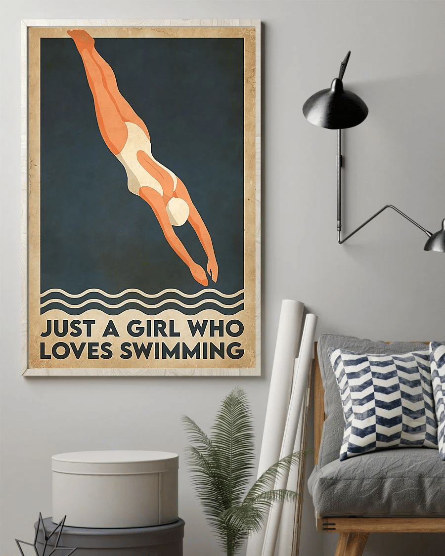 Swimmer Just A Girl Who Loves Swimming Poster Canvas – Vintage Home Decor Wall Art Evg80732