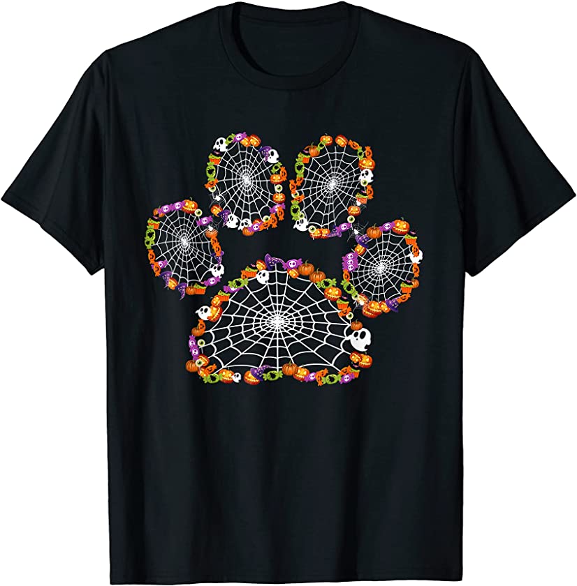 Paw Print Halloween Dog Cat Scary Witch Candy Pumpkin T-Shirt