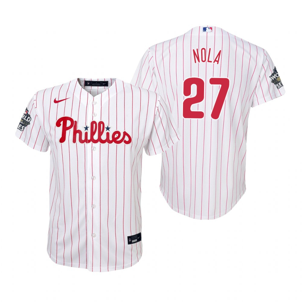 Youth Philadelphia Phillies Aaron Nola 27 White 2022-23 World Series Jersey