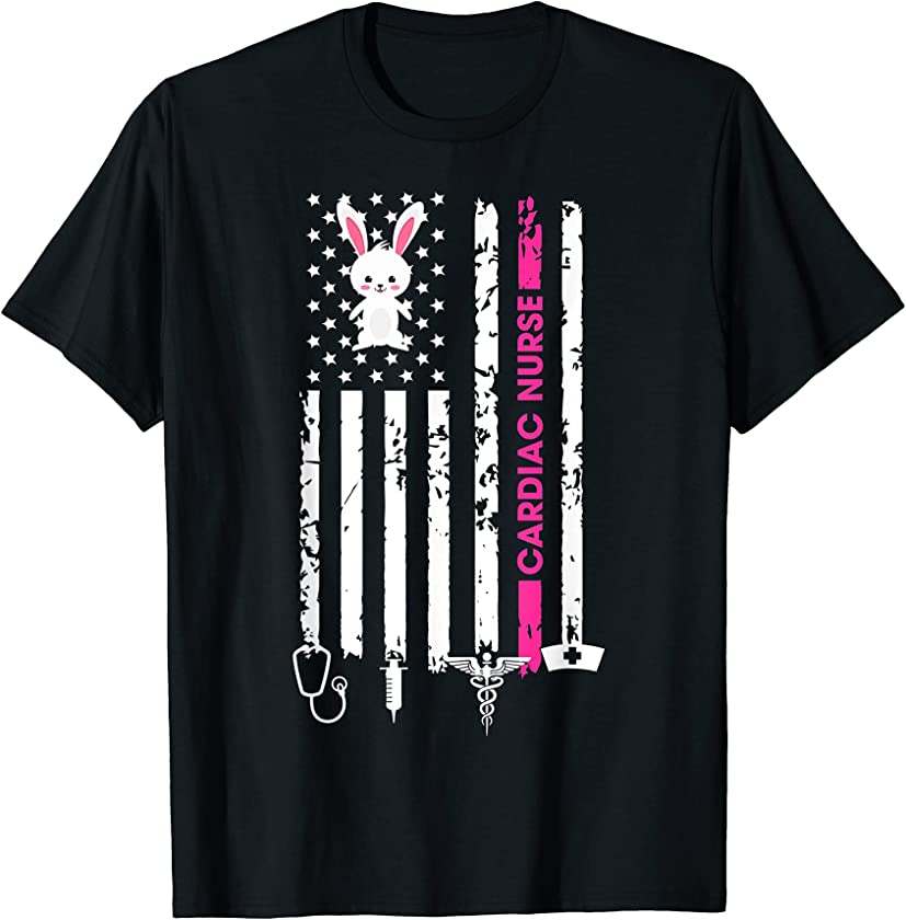 American Flag Bunny Cardiac Nurse Easter Day Costume Girl T-Shirt