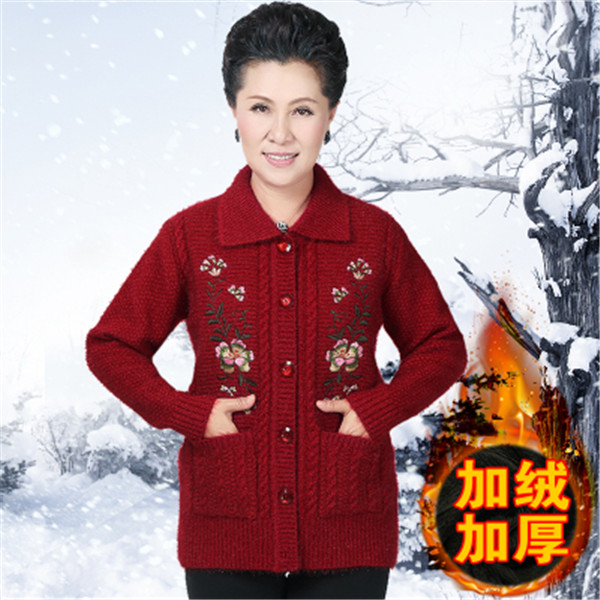 2022 elderly autumn Winter Women sweater cardigan mother loaded sweater jacket Female Add cashmere Thicken Button Knit Cardigan alx