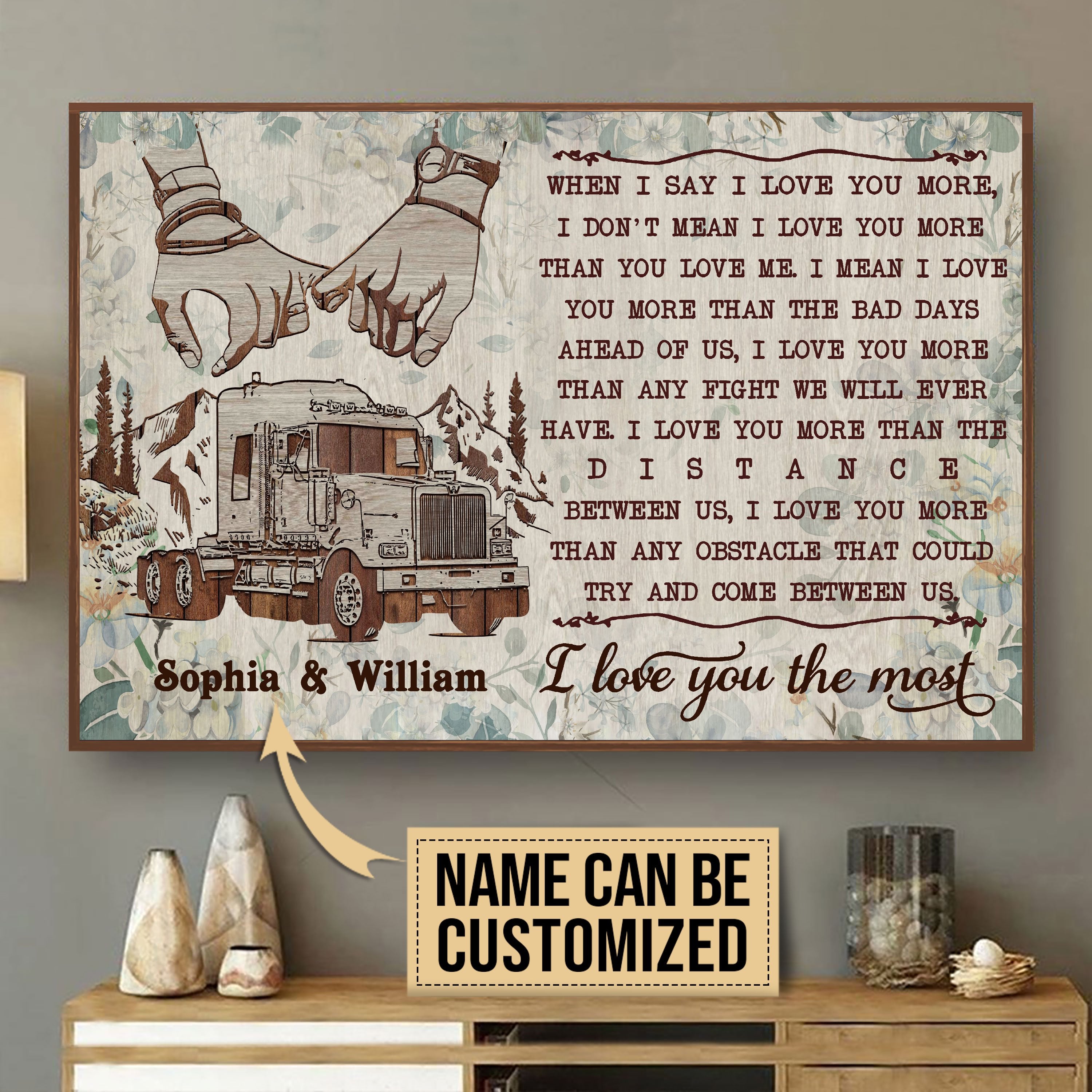 Aeticon Gifts Personalized Truck Floral Pallet I Love You The Most Canvas Mom Dad Gift Home Decor