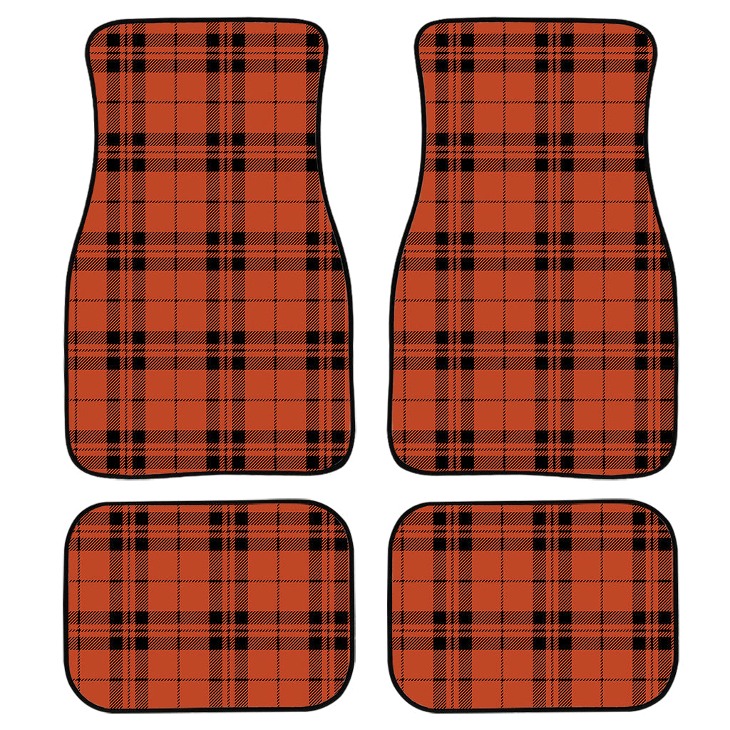 Orange And Black Tartan Pattern Print Front And Back Car Floor Mats, Front Car Mat