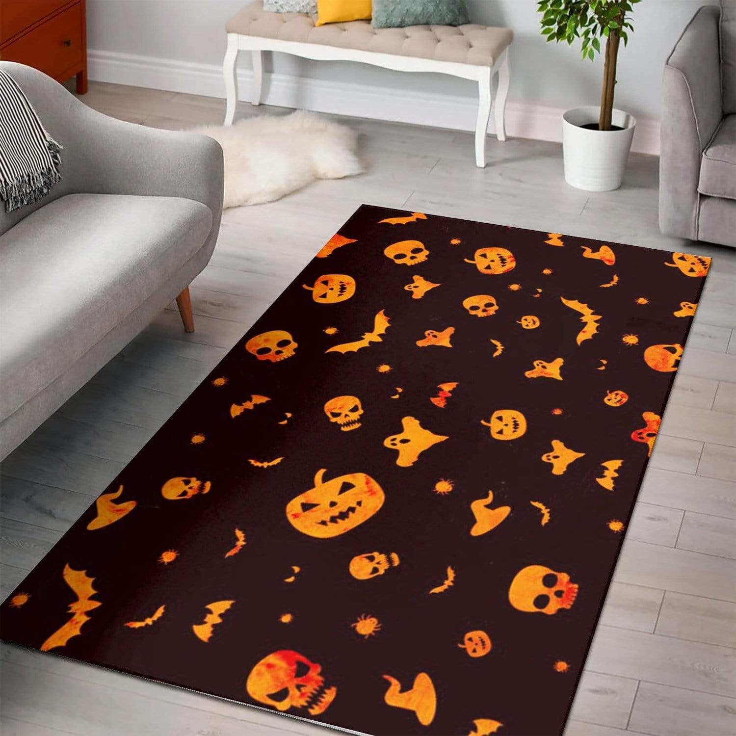 Halloween Pumpkin Boo Bats Rectangle Rug #0410Hl