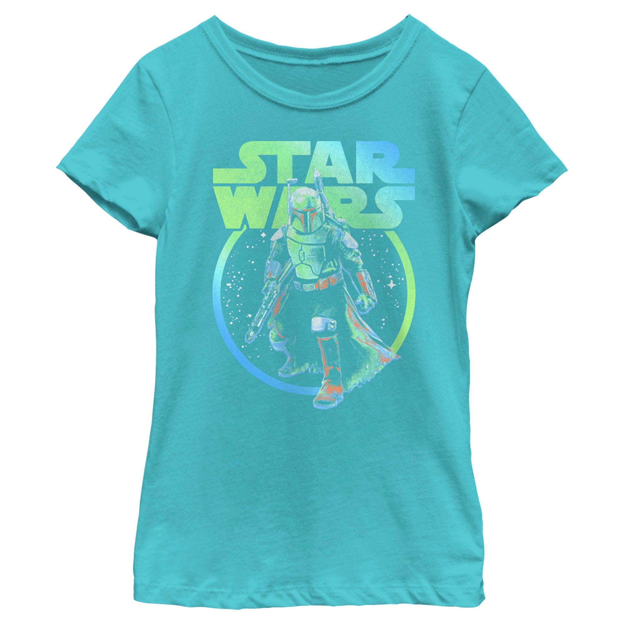 The Book Of Boba Fett Girl’S Blue And Green Distressed Retro Logo  T-Shirt