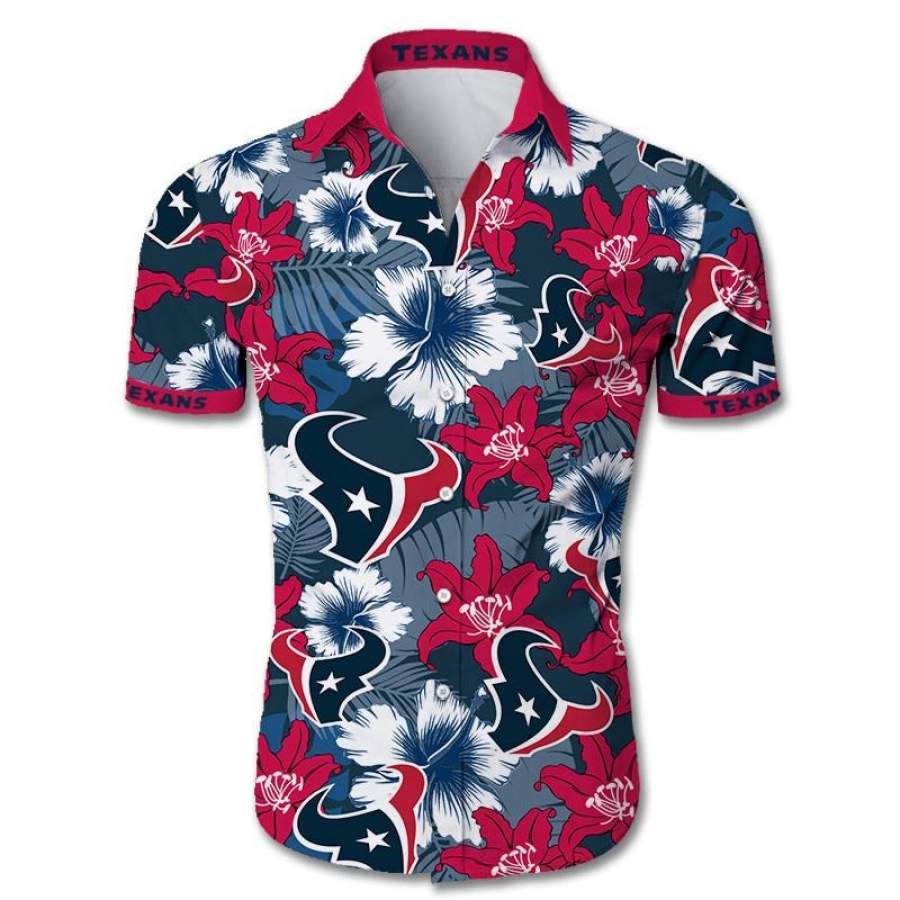 Houston Texans Hawaii All Over Print Tropical Flower Short Sleeve Slim Fit Body Ha50537