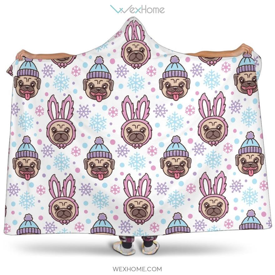 Cute Pug Hat Rabbit Costume Pattern Hooded Blanket