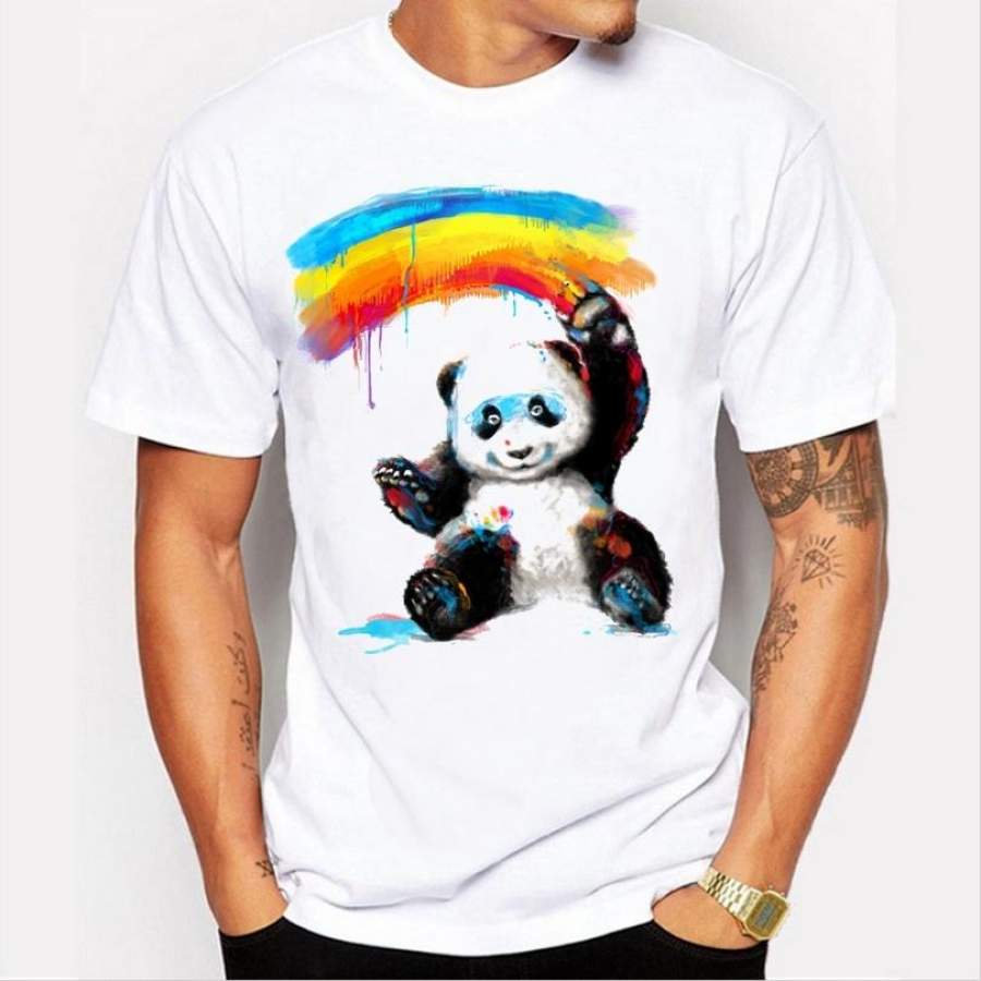 2018 Fashion Mens Vintage Animal T Shirt Funny Rainbow Panda Printed T-Shirt Summer Hipster White Tees