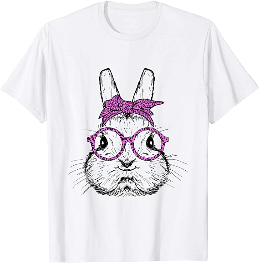 Cute Bunny Face Shirt Leopard Print Glasses Easter T-Shirt