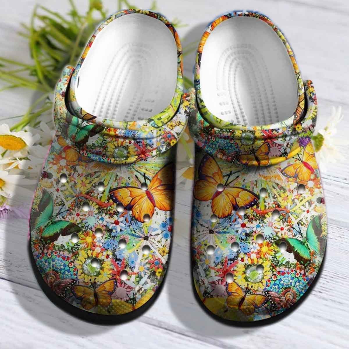 Butterflies Colorful Garden Shoes Crocs Clogs Gift For Women Girl Mother Day 2022- Boho-Flamingo