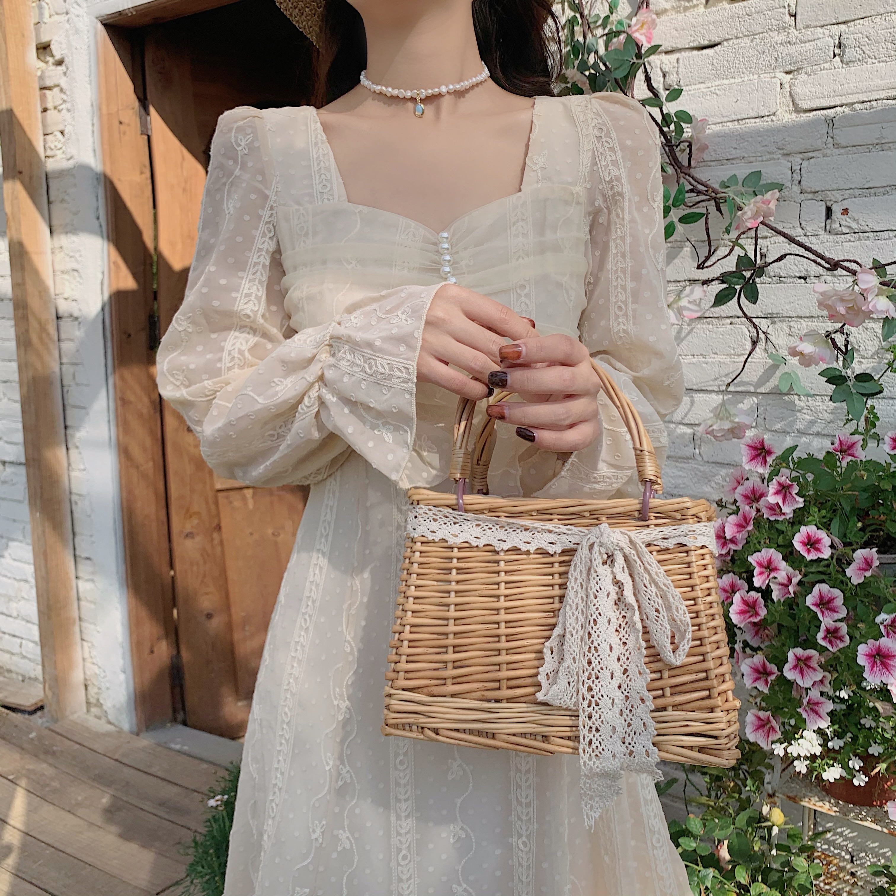 Vintage Maxi Dress for Women Party Chiffon Fairy Dress Elegant French Sweet Puff Long Sleeve High Waist Casual Slim Vestidos New alx