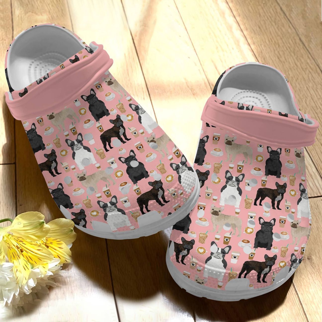 French Bulldog Personalized Clog, Custom Name, Text Coffee Frenchie, Fashion Style For Women, Men, Kid, Print 3D