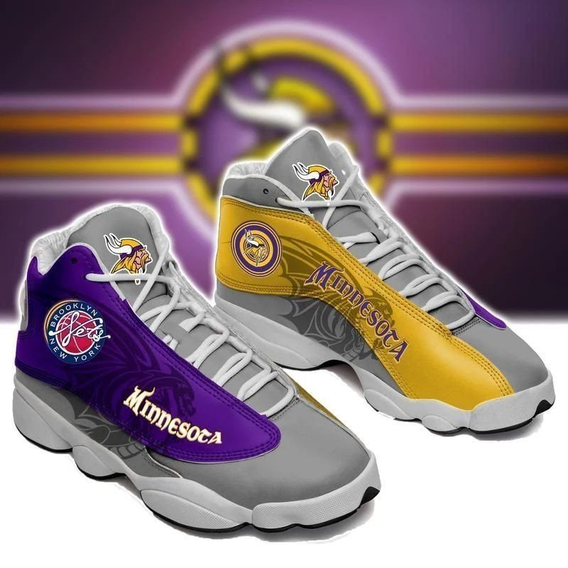 In Fashion Minnesota Vikings Team Logo Air Jordan 13 Printing Shoes Sneaker