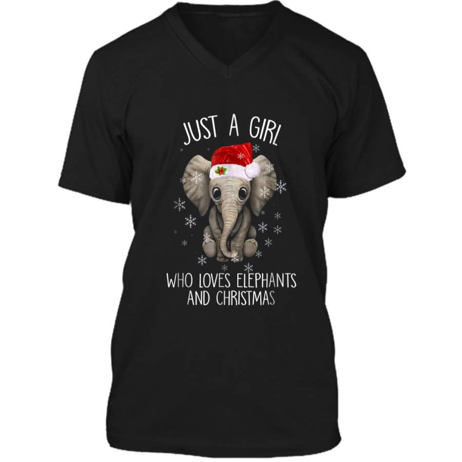 Just a girl who loves elephants and christmas Mens Printed V-Neck T