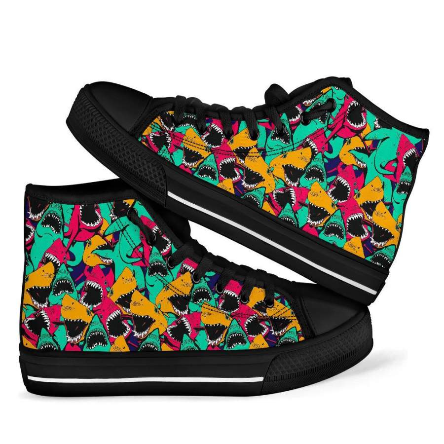 Shark Print Pattern Men Women’s High Top Shoes