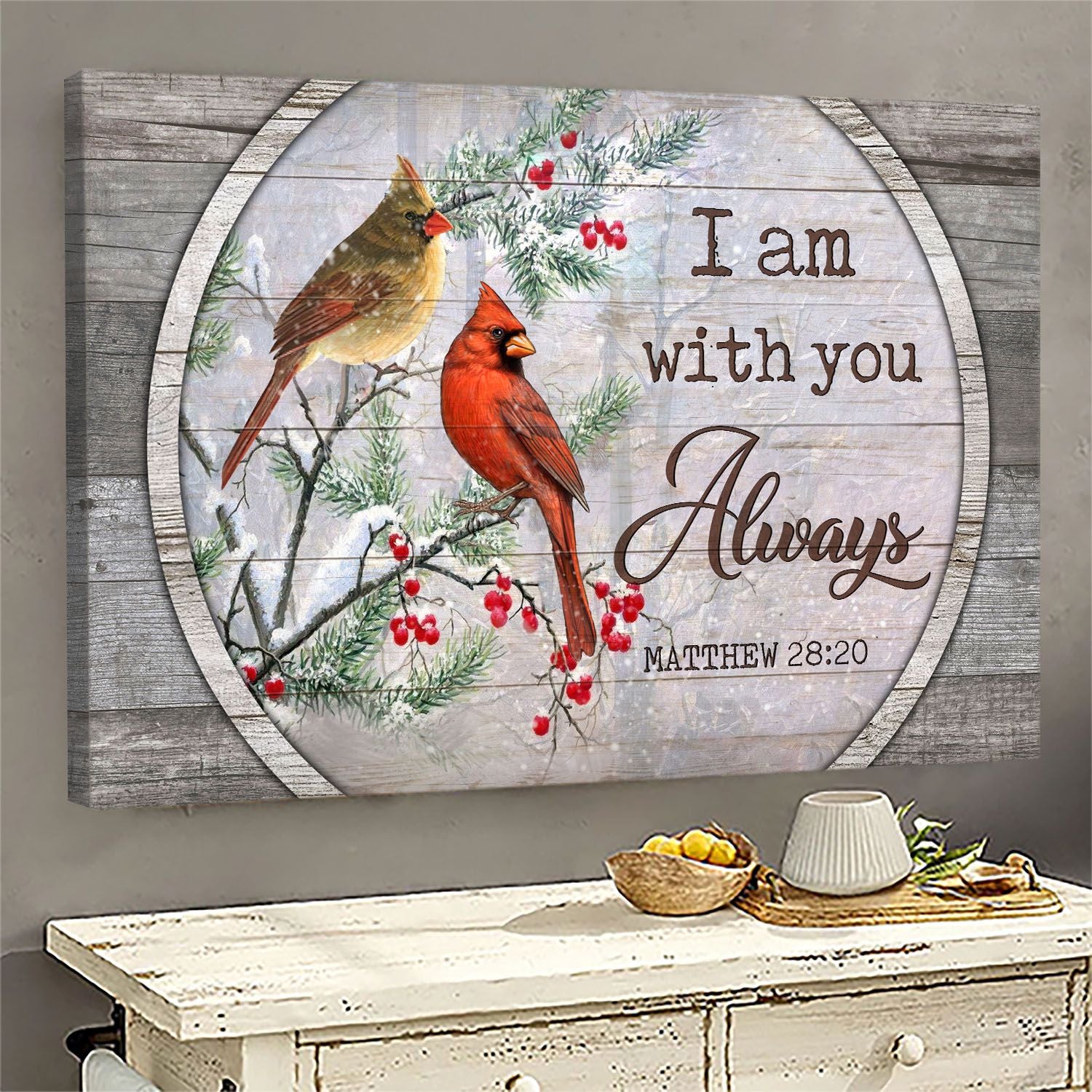 Cardinal – I Am With You Always Heaven Landscape Canvas Prints Wall Art Gift For Family, Wall Art Decor, Canvas Print, Home Decor