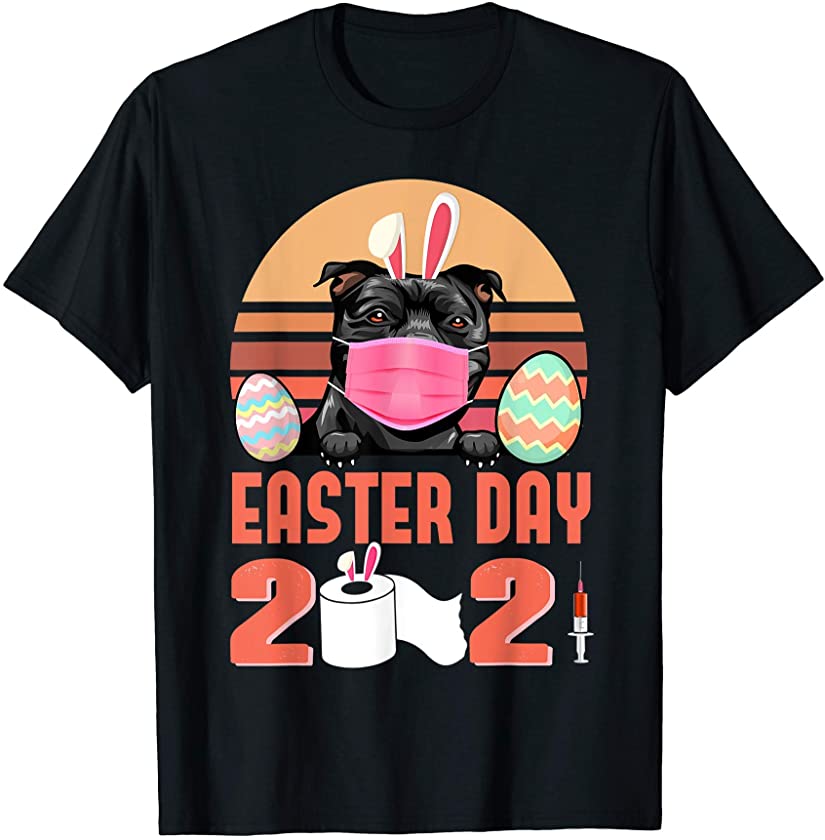 Staffordshire Bull Terrier Dog Face Mask Bunny Easter Day T-Shirt