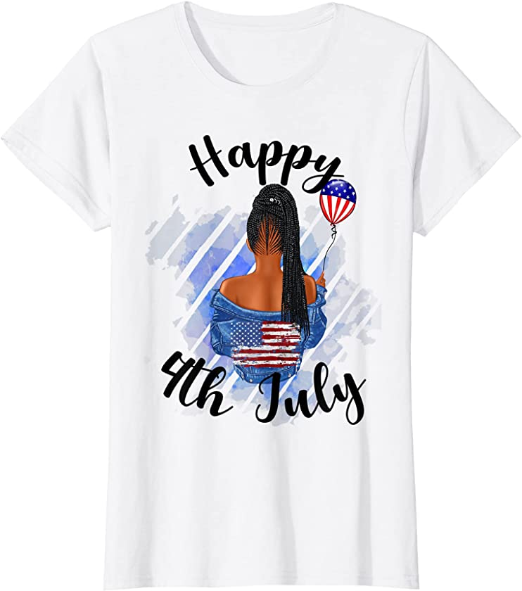 Womens Happy 4th July Afro African American Natural Hair Dreadlocks T-Shirt