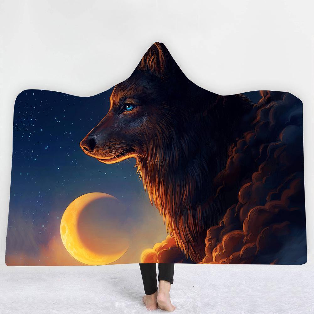 Midnight Moon Wolf Hooded Blanket Corethermax