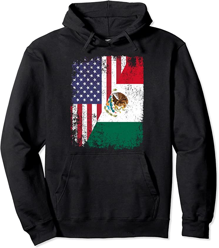 American Mexican Roots Half American USA Mexico Flags Pullover Hoodie