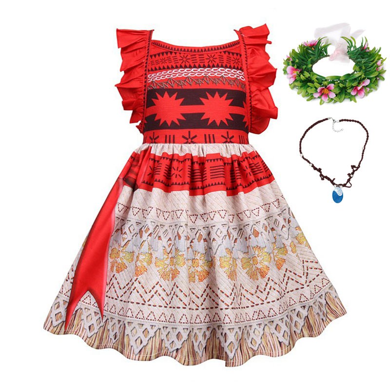 2022 Girls Moana Cosplay Costume for Kids Vaiana Princess Dress Clothes with Necklace for Halloween Costumes Gifts for Girl alx