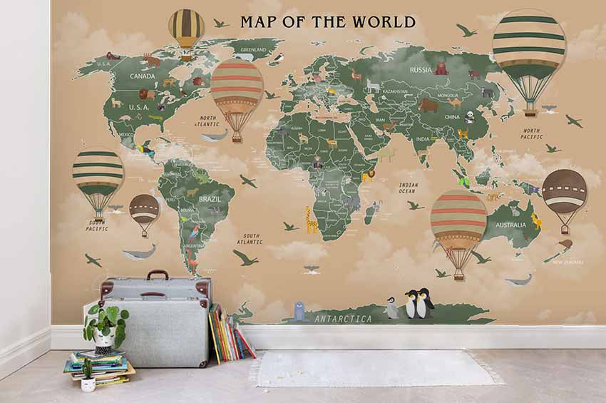 3D Retro World Map Whale Wall Mural Wallpaper 05