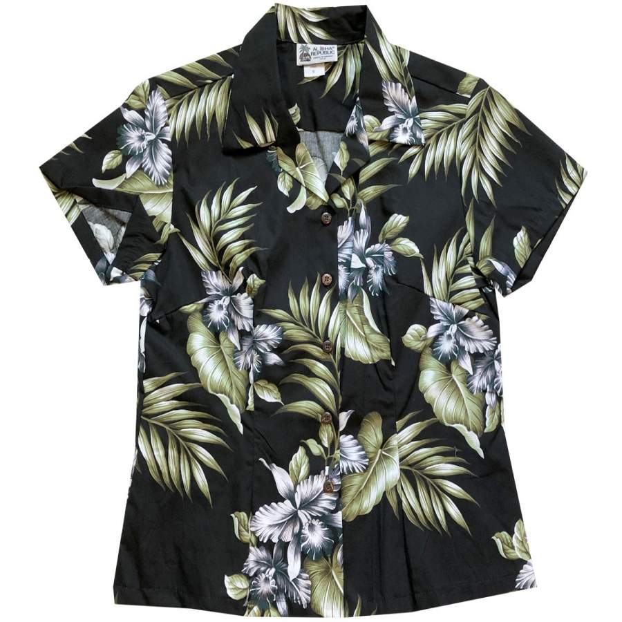 Triple Orchid Black Fitted Hawaii Shirt Ha4023